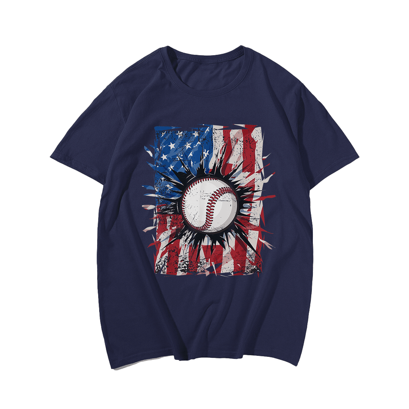 Patriotic Baseball 4th Of July Men USA American Flag Men T-Shirt, Oversized T-Shirt for Big and Tall