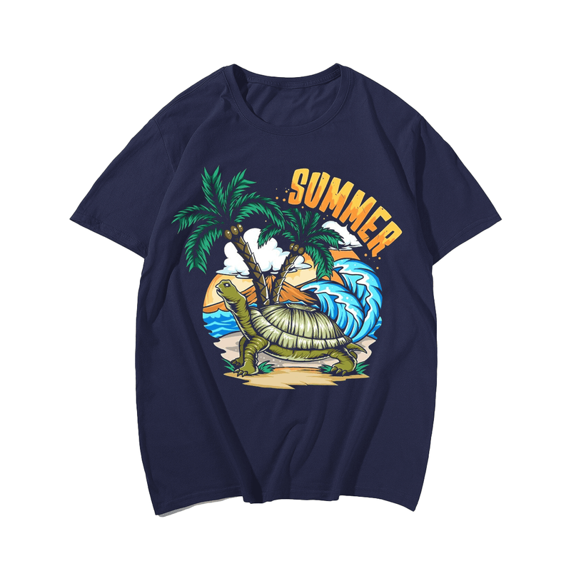 Summer and Sea Turtle Plus Size Men T-Shirt, Oversized T-Shirt for Big and Tall