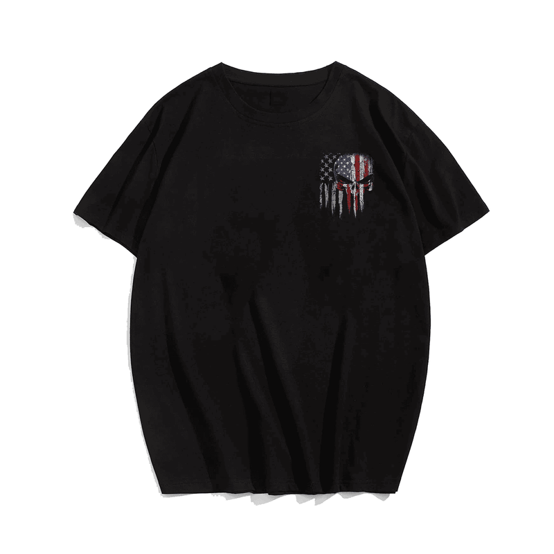 American Flag Skull Skeleton Man T-Shirt, Plus Size Oversized T-Shirt for Big and Tall Men 1XL-9XL