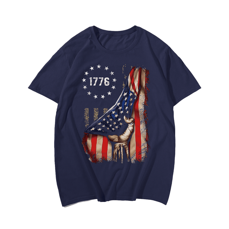 American Flag T-Shirt 1776 Patriotic USA Men Tees Shirts, Oversized T-Shirt for Big and Tall 1XL-9XL