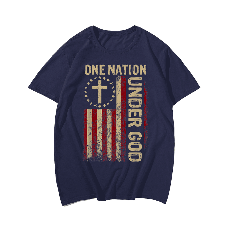 One Nation Under God American Flag Patriotic Men T-Shirt, Plus Size Oversize T-shirt for Big & Tall Man