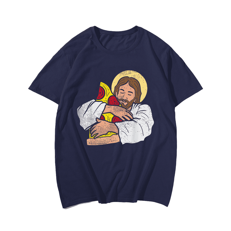 Food Lover Jesus Pizza Funny God Christ Snack Christian Gift T-Shirt, Plus Size Oversize T-shirt for Big & Tall Man