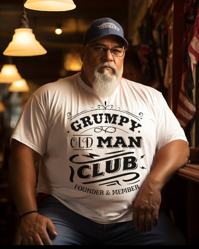 Men's "Grumpy old man club "Printed Plus Size T-shirt ,Grandpa Shirt, Birthday Shirt