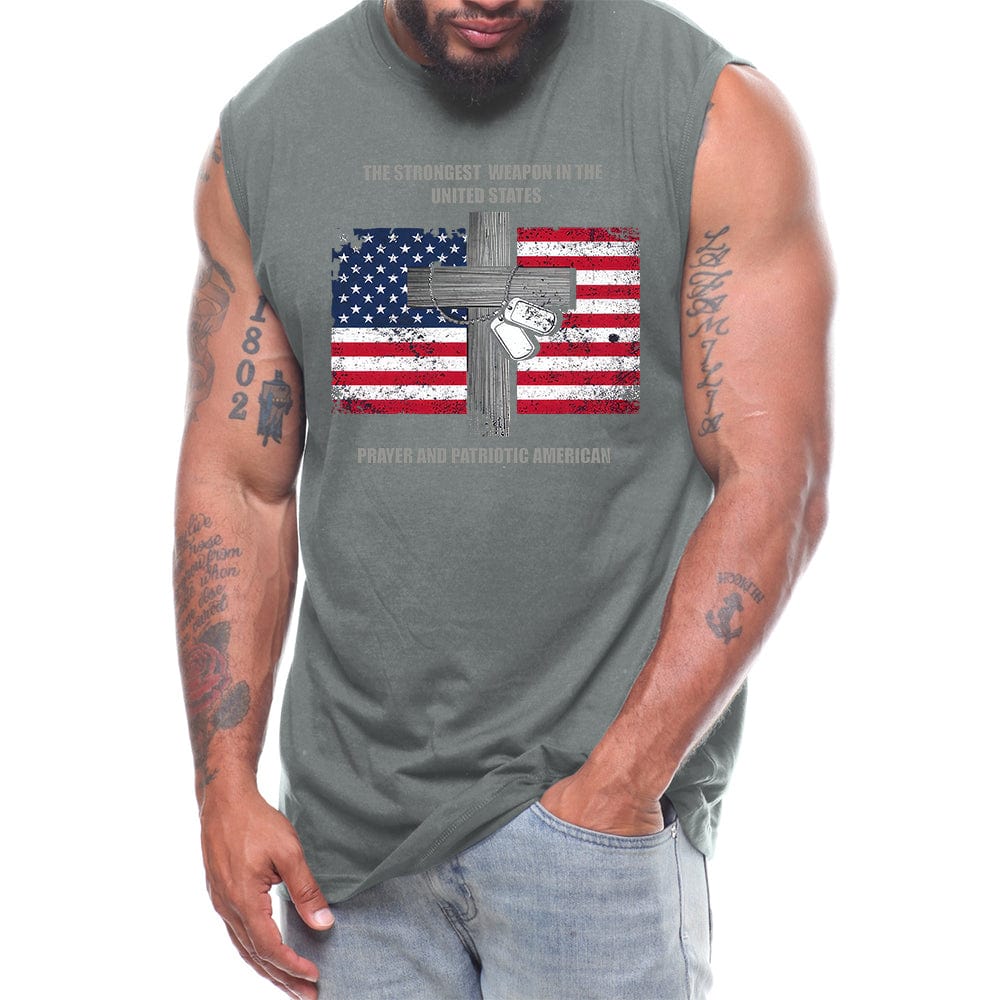 The Strongest Weapon In United States Prayer And American Patriotic Mens Sleeveless Tee