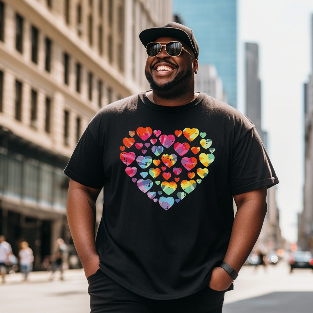 Valentines Day Heart Hearts T-Shirt, Men Plus Size Oversize T-shirt for Big & Tall Man
