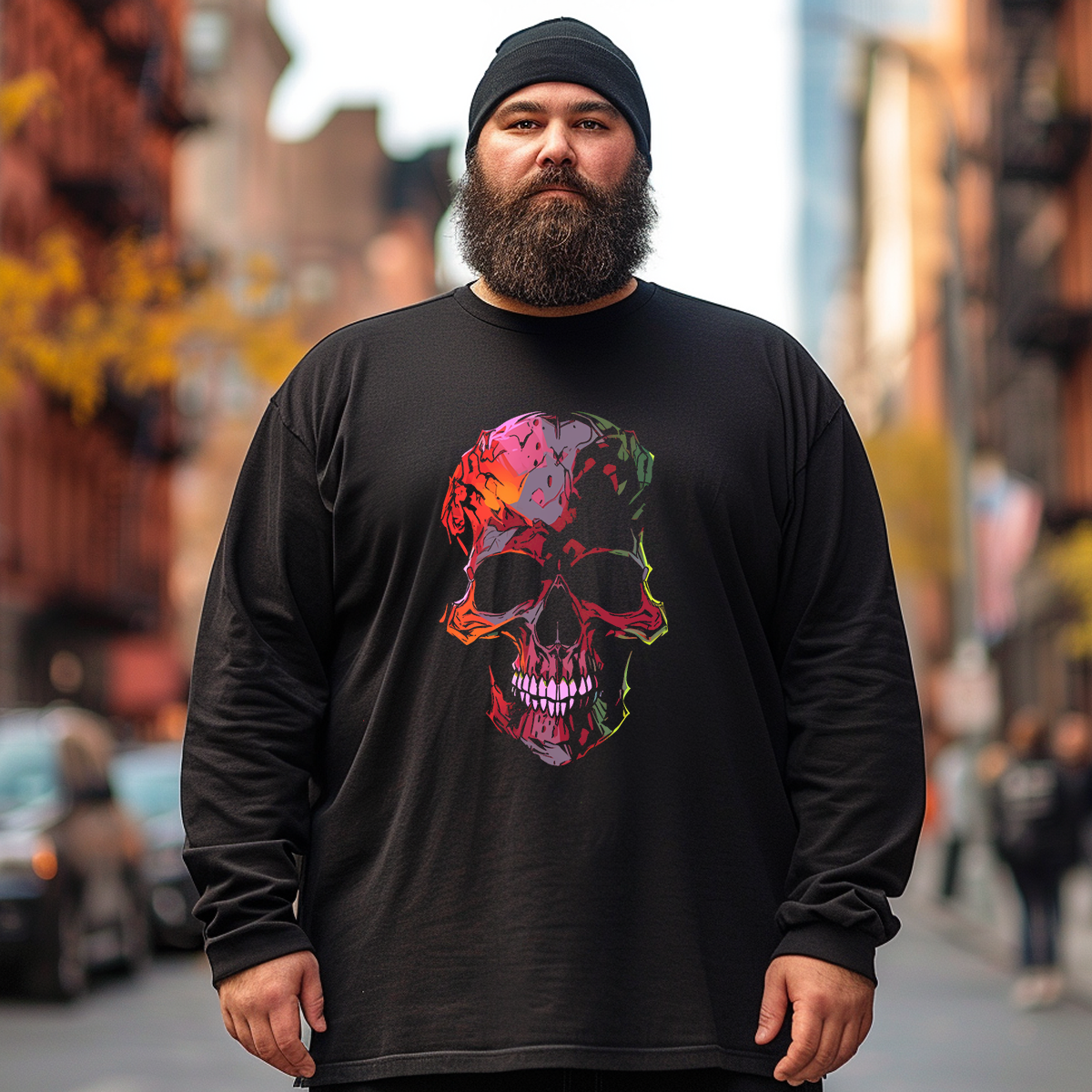 Old Skull Smile Face Plus Size Long Sleeve T-Shirt