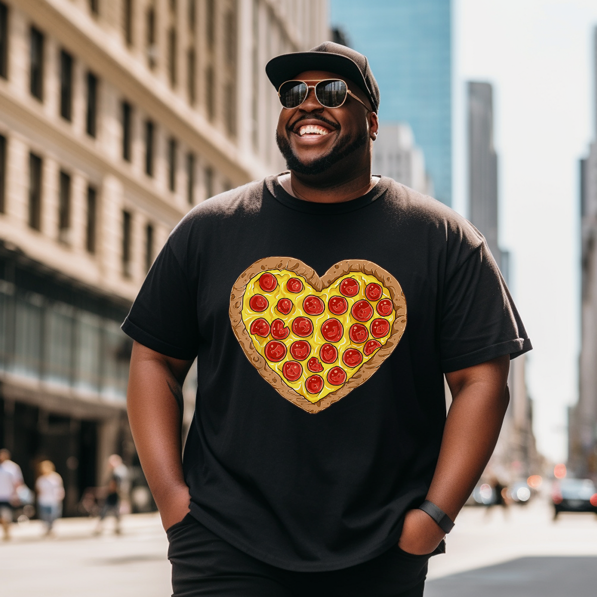 Pizza Heart Valentines Day T-Shirt, Men Plus Size Oversize T-shirt for Big & Tall Man