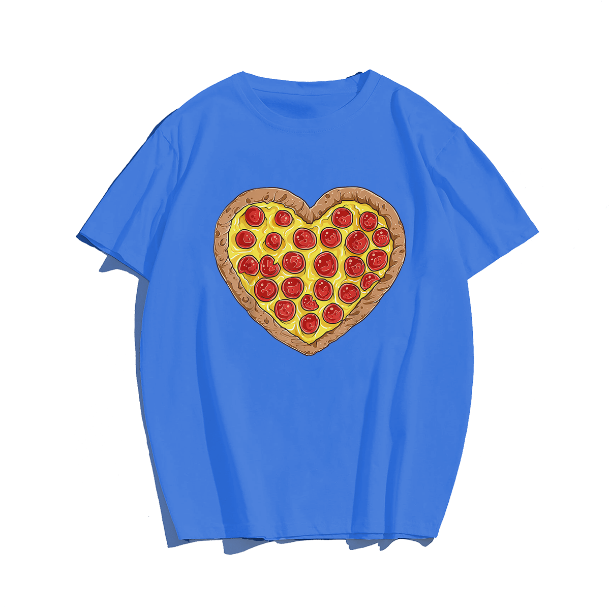 Pizza Heart Valentines Day T-Shirt, Men Plus Size Oversize T-shirt for Big & Tall Man