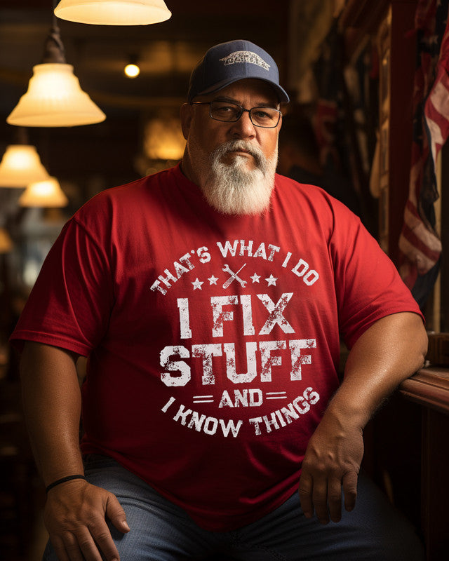 Men's" I Fix Stuff" Letter Graphic Funny Print Plus Size T-shirt