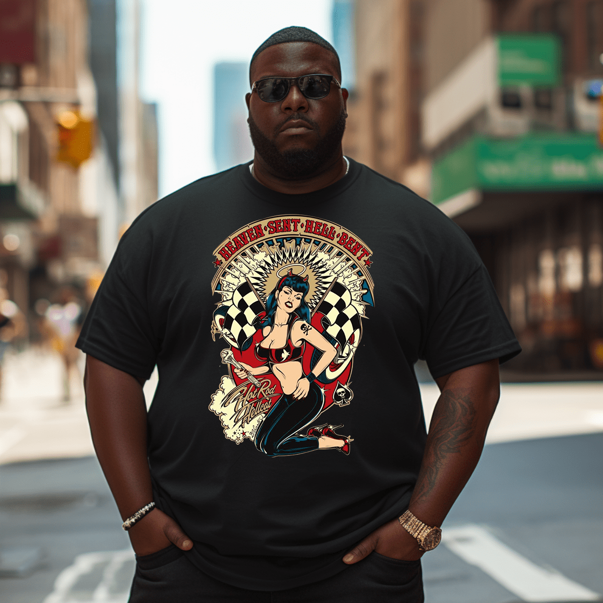 Heaven sent hell bent men's plus size T-shirt 100% cotton