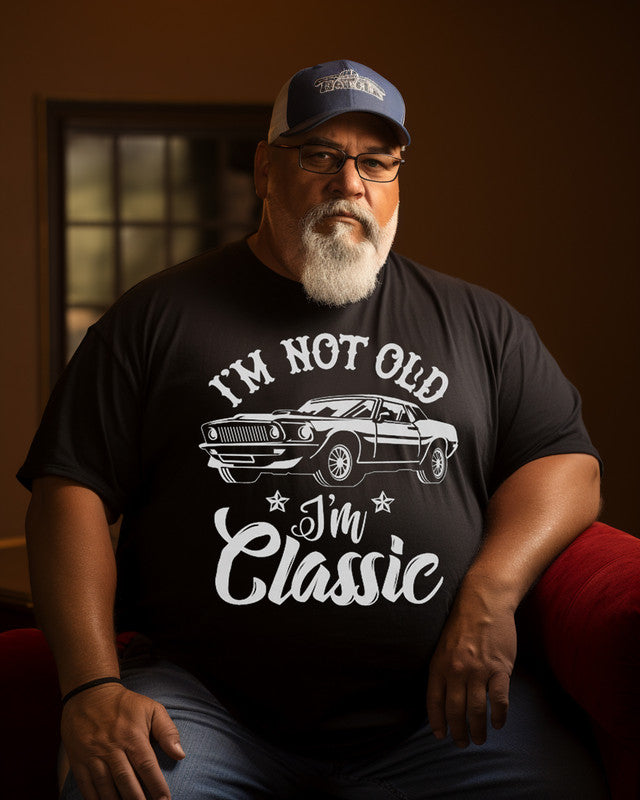 Men's "I'm Not Old I'm A Classic "Retro Car Print Plus Size T-shir Grandpa shirt, Birthday Party Shirt