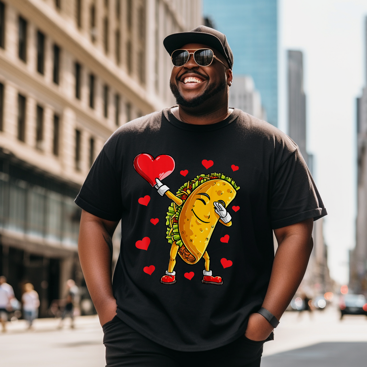 Dabbing Taco Valentines Day Heart T-Shirt, Men Plus Size Oversize T-shirt for Big & Tall Man