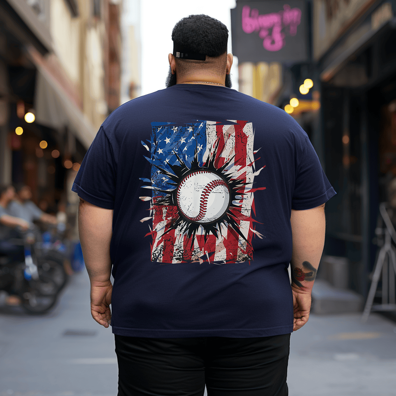 Patriotic Baseball 4th Of July Men USA American Flag Men T-Shirt, Oversized T-Shirt for Big and Tall