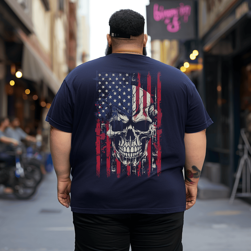 American Flag Skull Skeleton T-Shirt Patriotic Men Tees Shirts, Oversized T-Shirt for Big and Tall