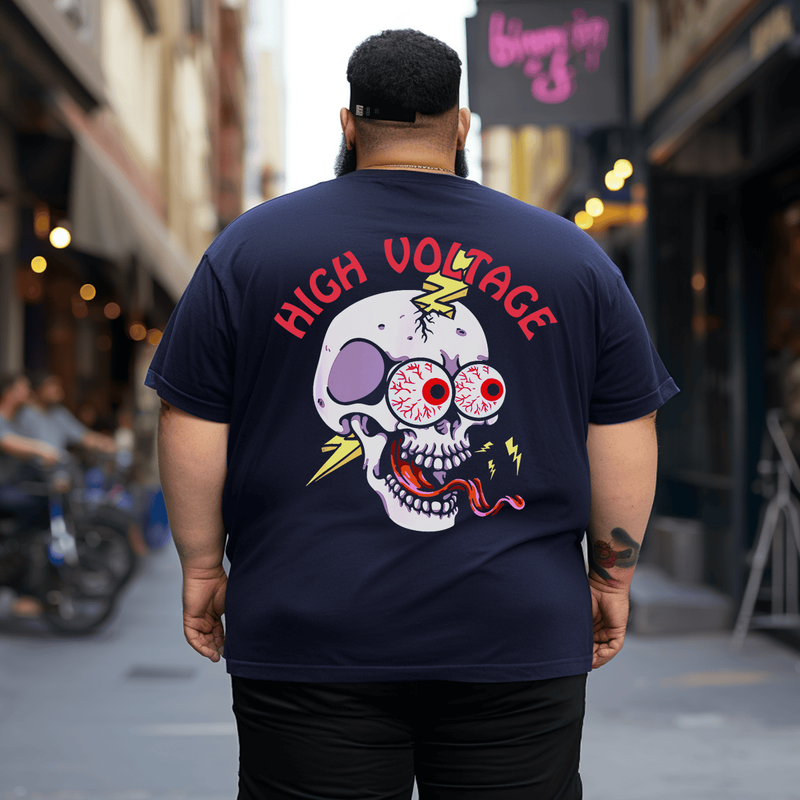 High Volt Skull Voltage Funny Lineman Electrician Men T-Shirt, Plus Size Oversized T-Shirt for Big and Tall