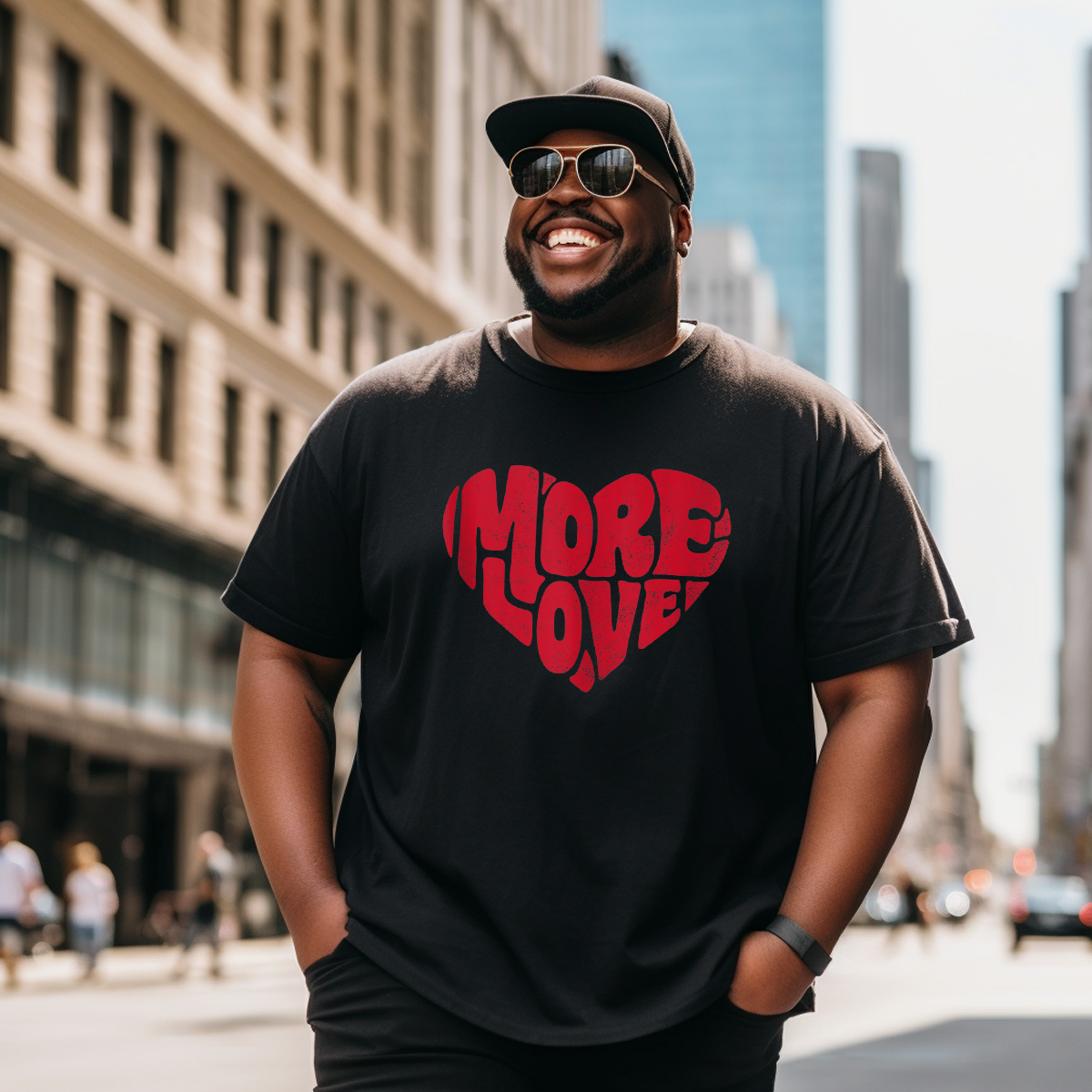 More Love Heart Red Valentines Day Retro Vintage T-Shirts, Men Plus Size Oversize T-shirt for Big & Tall Man