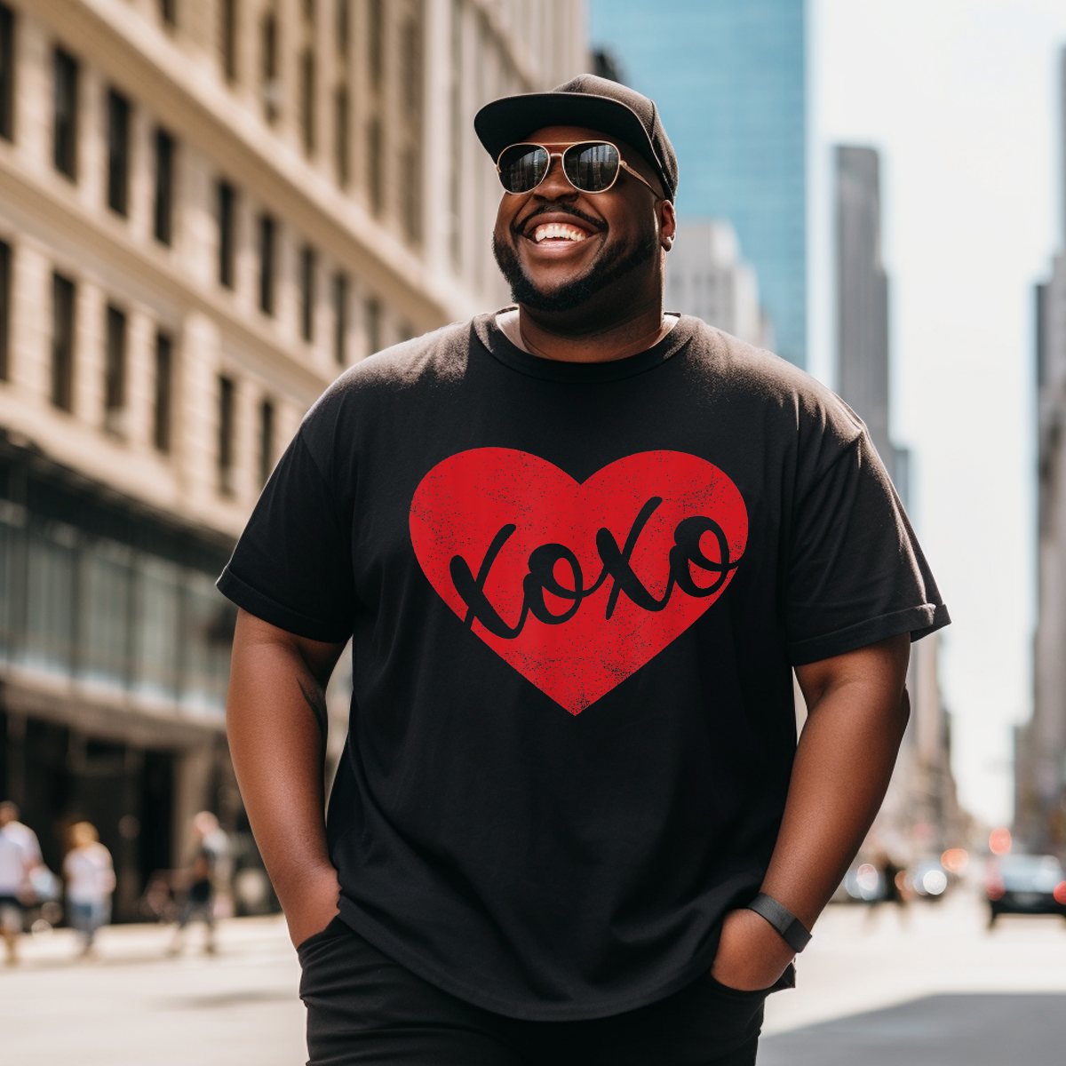 XOXO Love Valentines Day Heart T-Shirt, Men Plus Size Oversize T-shirt for Big & Tall Man