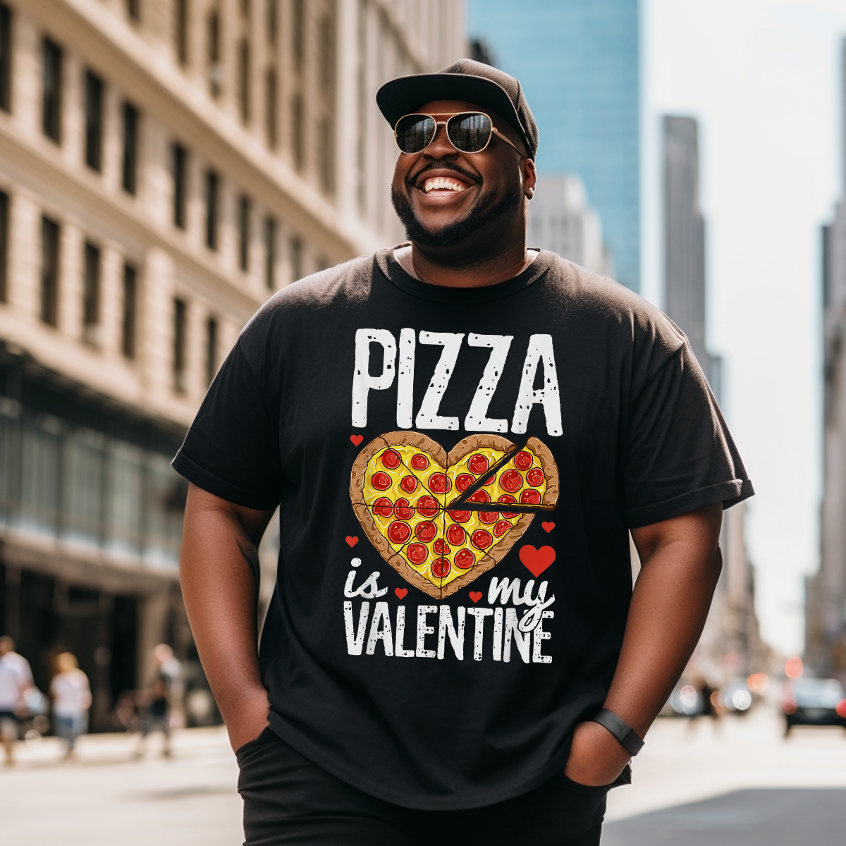 Pizza Is My Valentine Valentines Day Heart T-Shirt for Men Plus Size Oversize T-shirt for Big & Tall Man