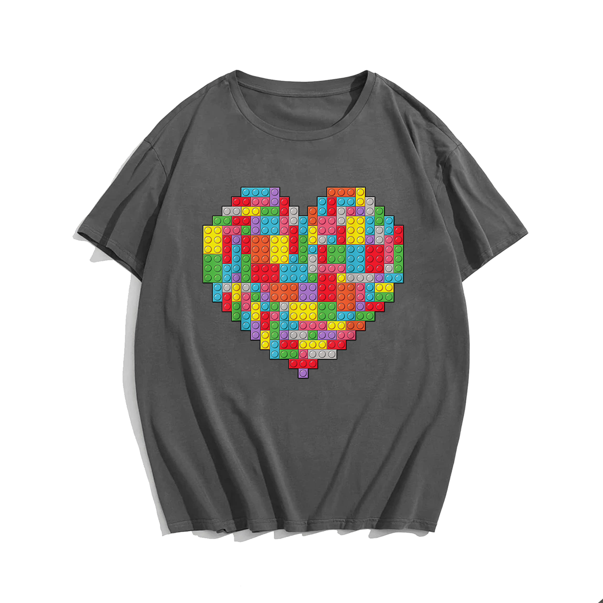 Block Brick Building Heart Valentines Day T-shirt, Men Plus Size Oversize T-shirt for Big & Tall Man