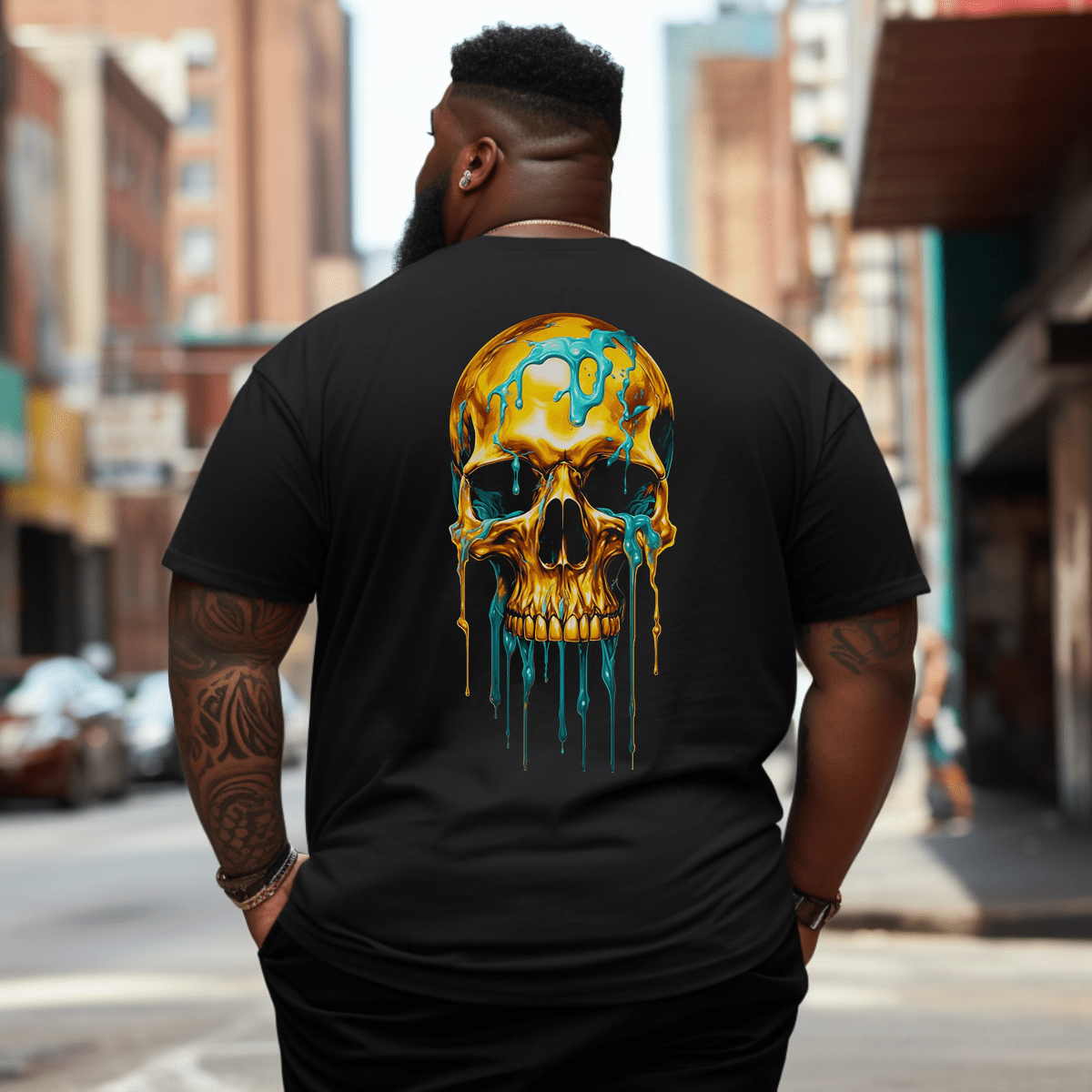 Golden Skull Legend Skull Plus Size Men T-Shirt for Big & Tall