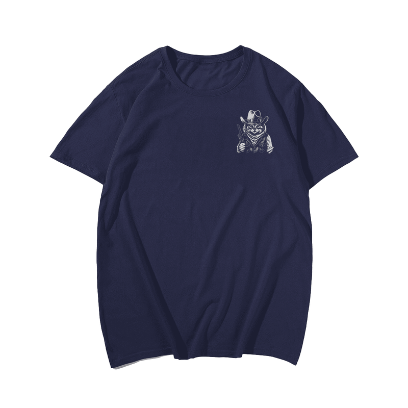 Funny Cat Cowboy Vintage Tee for Men, Plus Size Oversized T-Shirt for Big and Tall 1XL-9XL