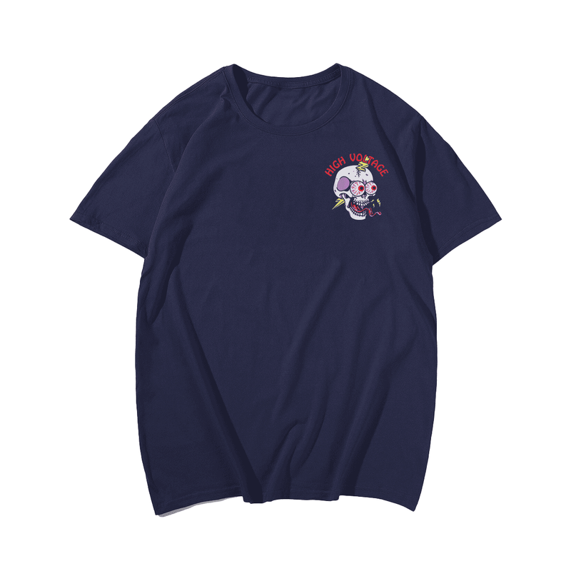 High Volt Skull Voltage Funny Lineman Electrician Men T-Shirt, Plus Size Oversized T-Shirt for Big and Tall