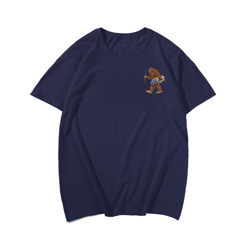 Bigfoot Fireworks 4th of July Men Sasquatch American Flag Men T-Shirt, Oversized T-Shirt for Big and Tall