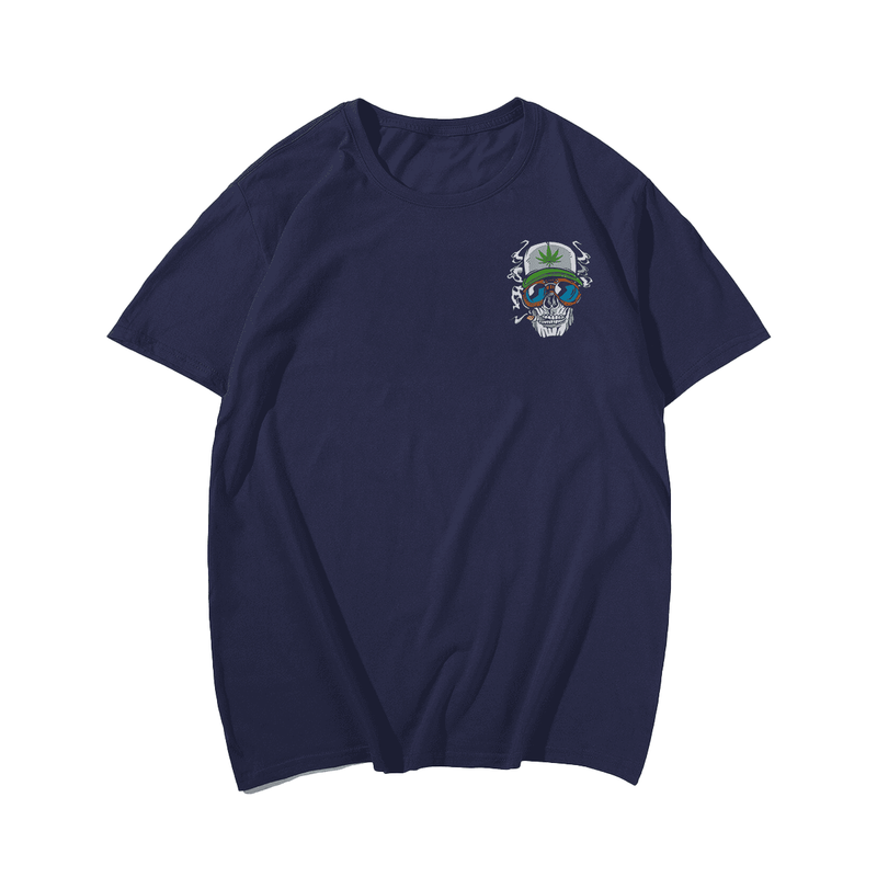 Funny Pothead Skull Leaf Weed Stoner T-Shirt, Plus Size Oversized T-Shirt for Big and Tall 1XL-9XL