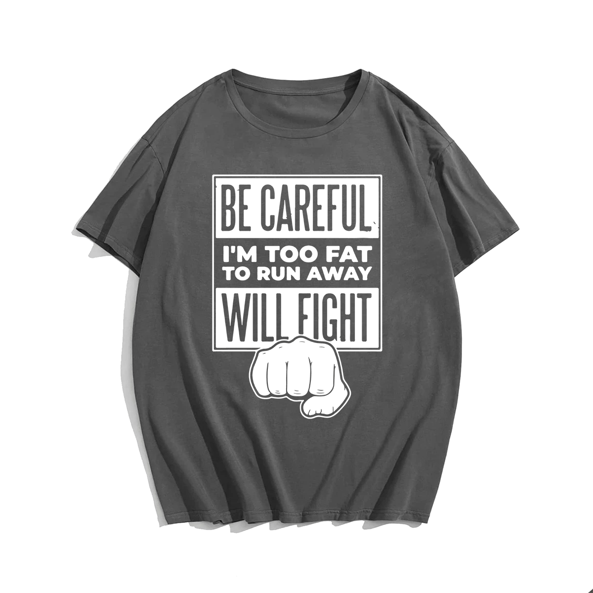 Fat Will Fight T-Shirt, Men Plus Size Oversize T-shirt for Big & Tall Man