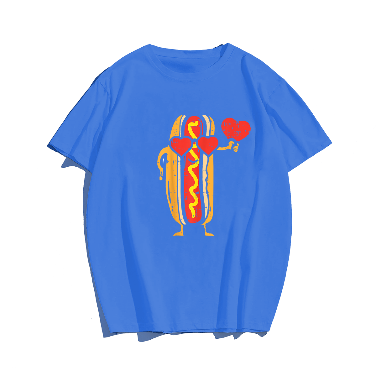 Heart Hot Dog Cute Sausage Bun Valentines Day T-Shirt, Men Plus Size Oversize T-shirt for Big & Tall Man