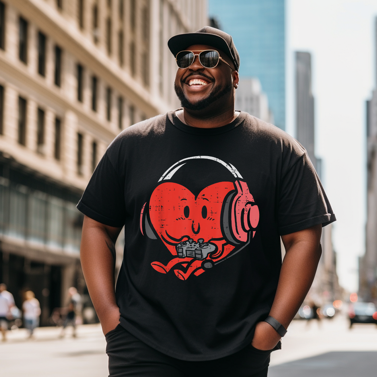 Heart Gamer Gaming Valentines Day T-Shirt, Men Plus Size Oversize T-shirt for Big & Tall Man