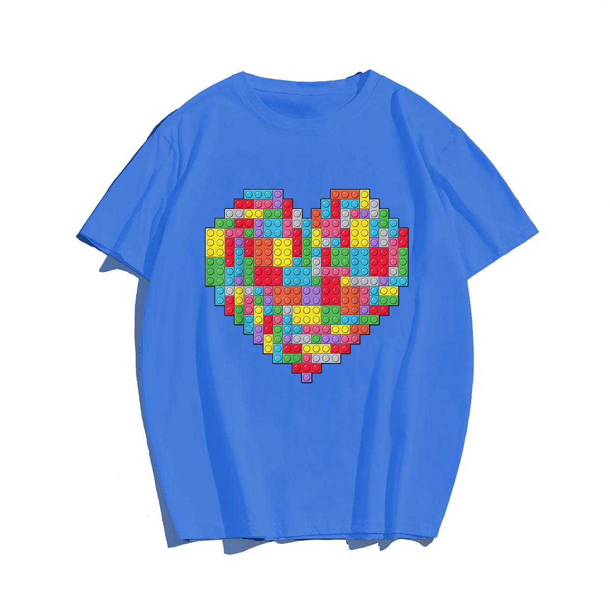Block Brick Building Heart Valentines Day T-shirt, Men Plus Size Oversize T-shirt for Big & Tall Man