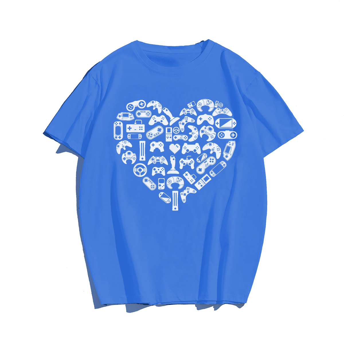 Men Gamer T-Shirt Valentine's Day Shirts, Men Plus Size Oversize T-shirt for Big & Tall Man