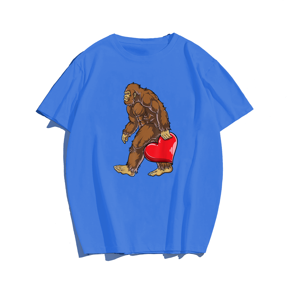 Bigfoot Heart T-Shirt, Men Plus Size Oversize T-shirt for Big & Tall