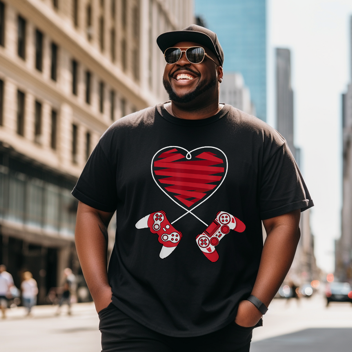 Gamer Shirt Controller Valentine Valentines Day T-Shirt, Men Plus Size Oversize T-shirt for Big & Tall Man