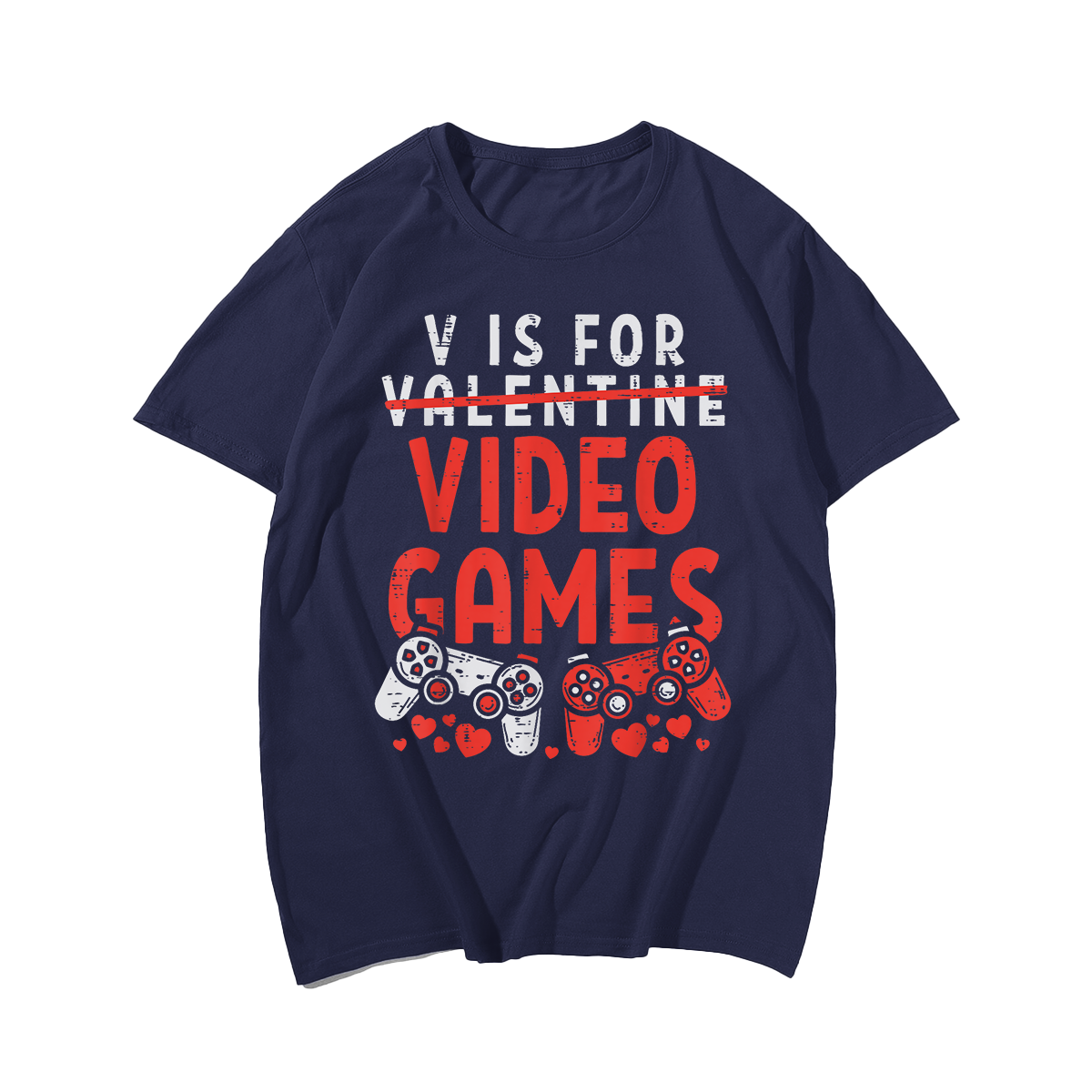 V IS FOR VIDEO GAMES Valentines Day T-Shirt, Men Plus Size Oversize T-shirt for Big & Tall Man