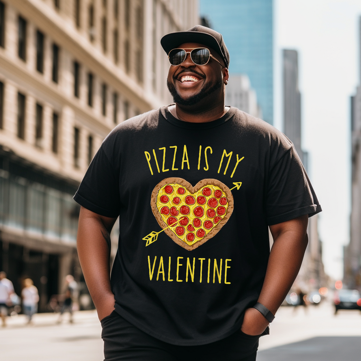 Pizza Is My Valentine Valentines Day T-Shirt, Men Plus Size Oversize T-shirt for Big & Tall Man