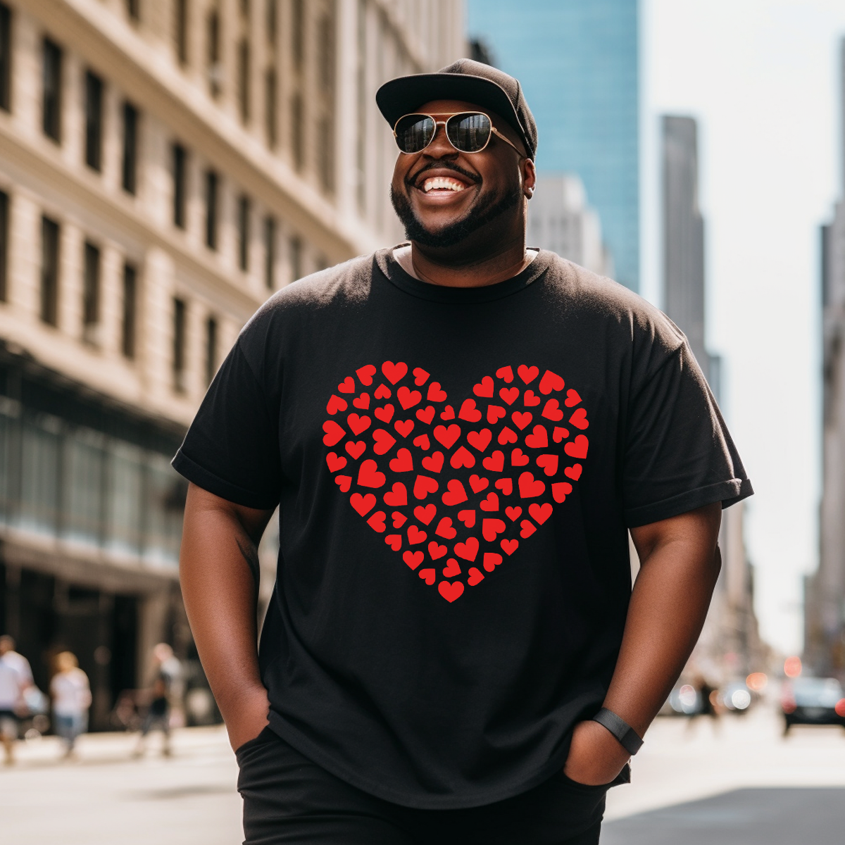 Heart Valentines Day Heart T-Shirt, Men Plus Size Oversize T-shirt for Big & Tall Man
