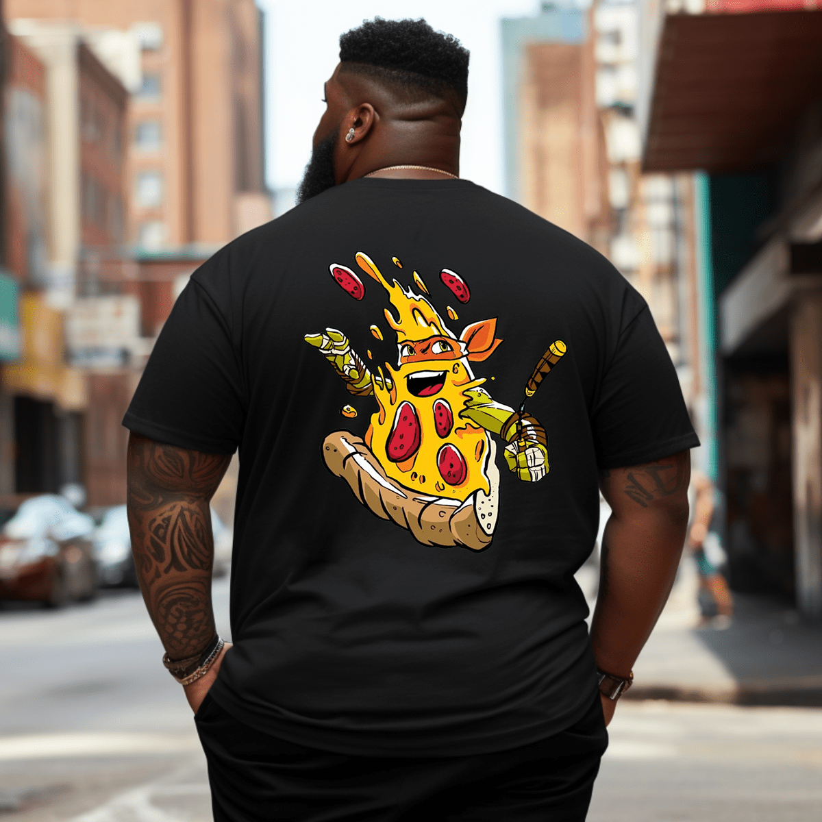 Funny Pizza Enjoy Your Food Plus Size Men T-Shirt
