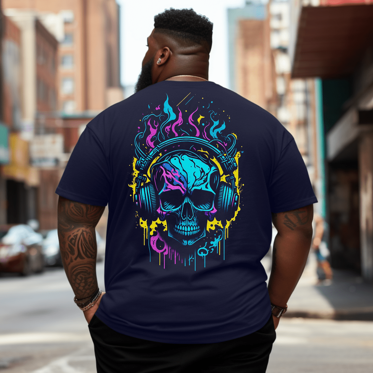 Music Skull Headphone Skull Men T-Shirt OverSize Plus Size Man Clothing 1XL-9XL