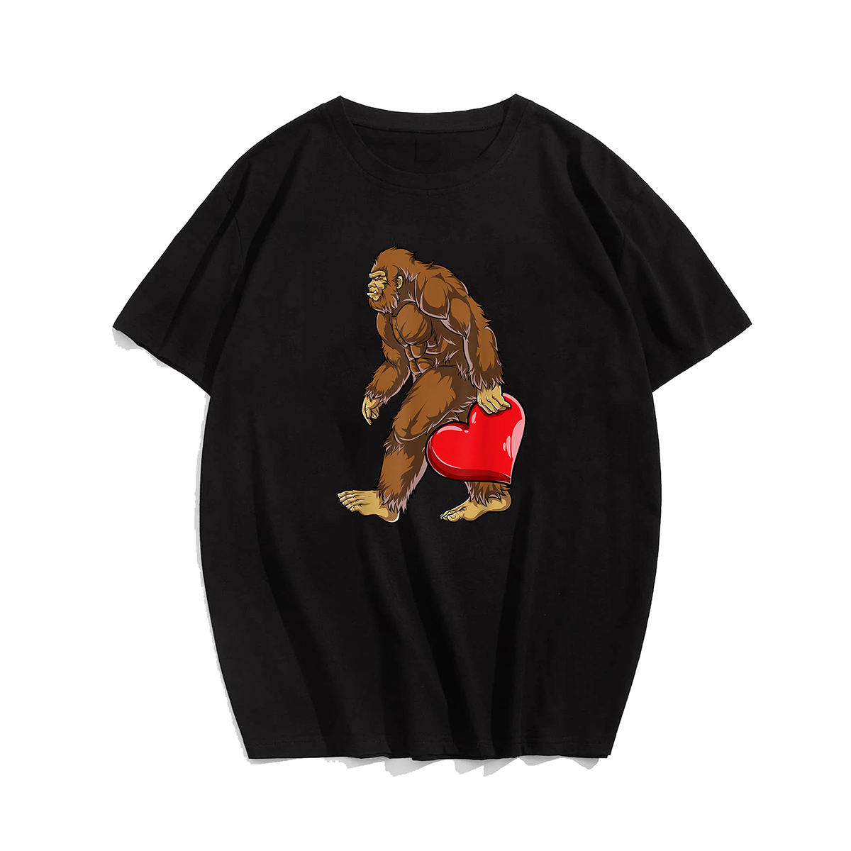 Bigfoot Heart T-Shirt, Men Plus Size Oversize T-shirt for Big & Tall