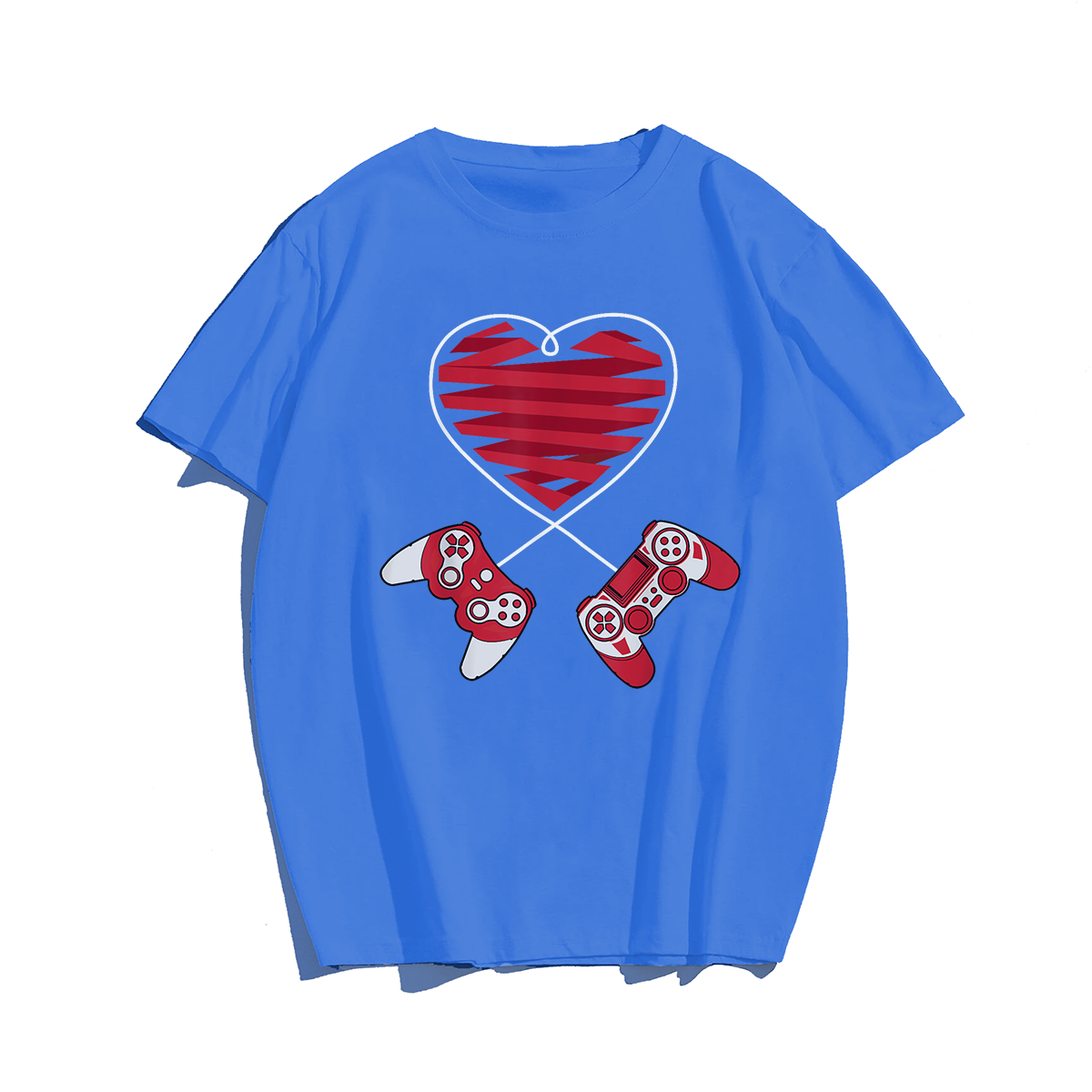 Gamer Shirt Controller Valentine Valentines Day T-Shirt, Men Plus Size Oversize T-shirt for Big & Tall Man