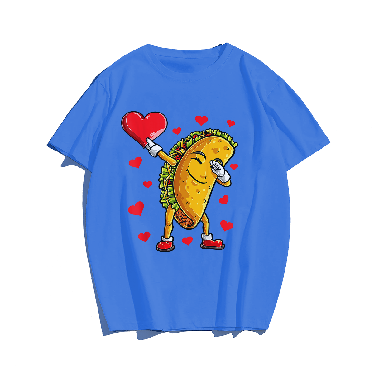 Dabbing Taco Valentines Day Heart T-Shirt, Men Plus Size Oversize T-shirt for Big & Tall Man