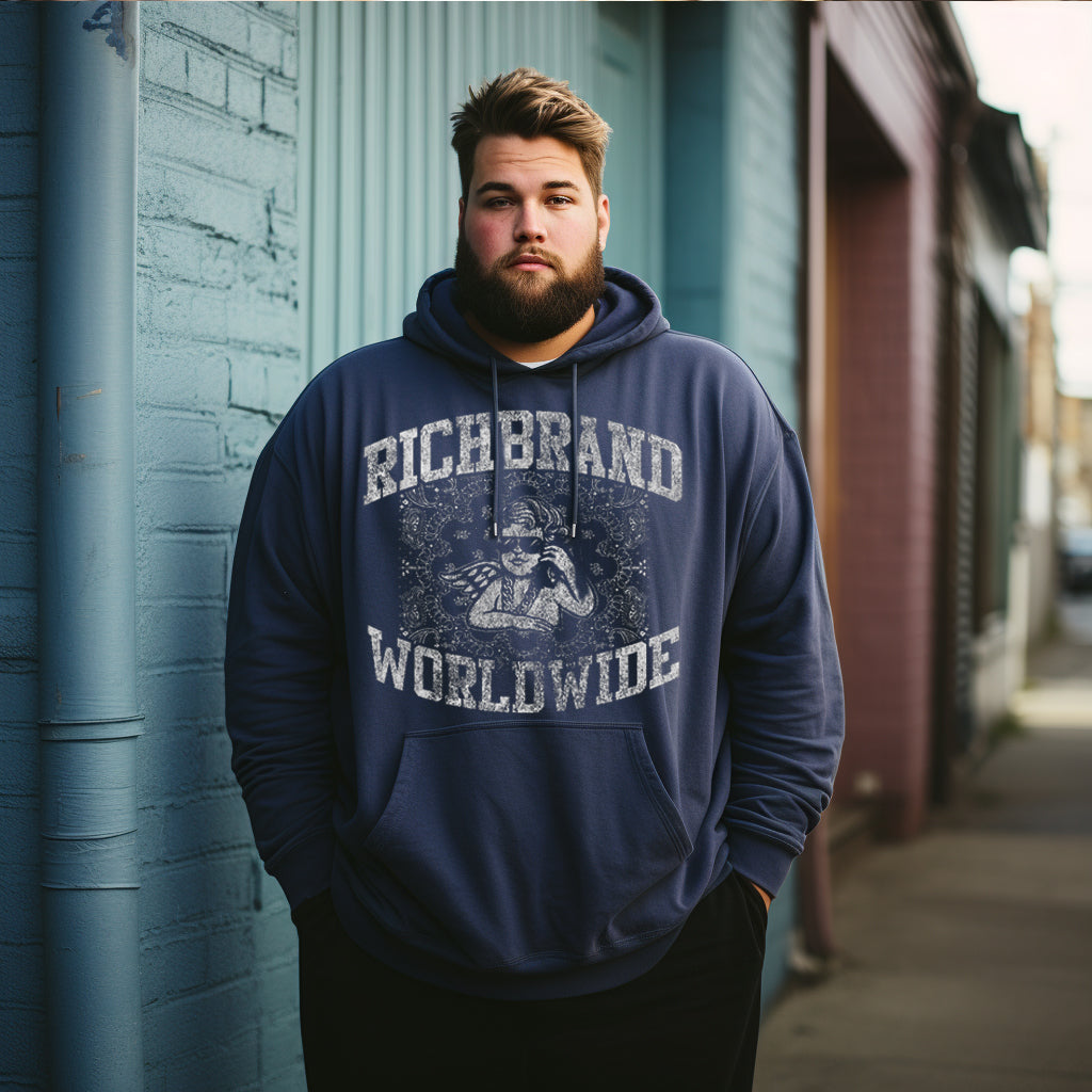 Spoof Angel Phone Letter Printed Men's Plus Size Hoodie