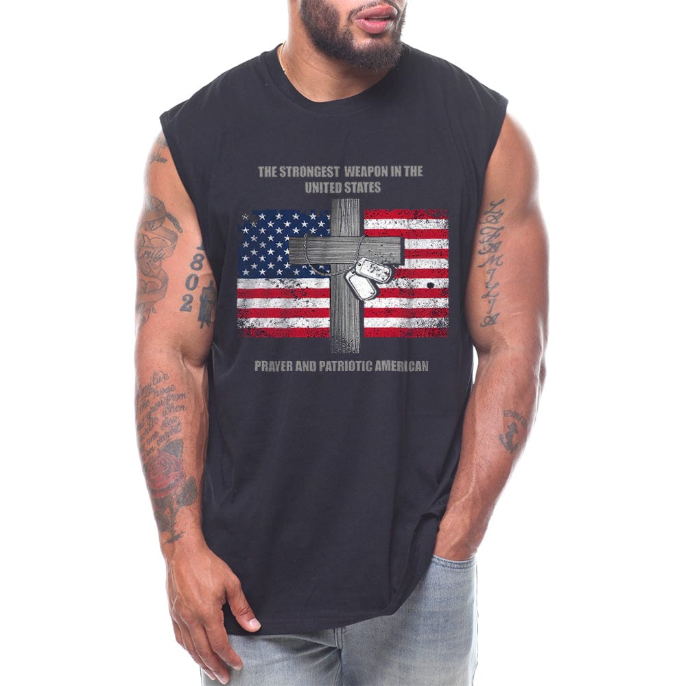 The Strongest Weapon In United States Prayer And American Patriotic Mens Sleeveless Tee