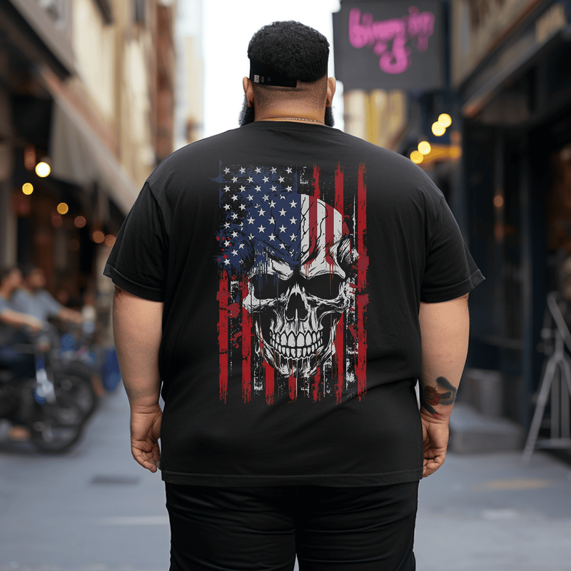 American Flag Skull Skeleton T-Shirt Patriotic Men Tees Shirts, Oversized T-Shirt for Big and Tall
