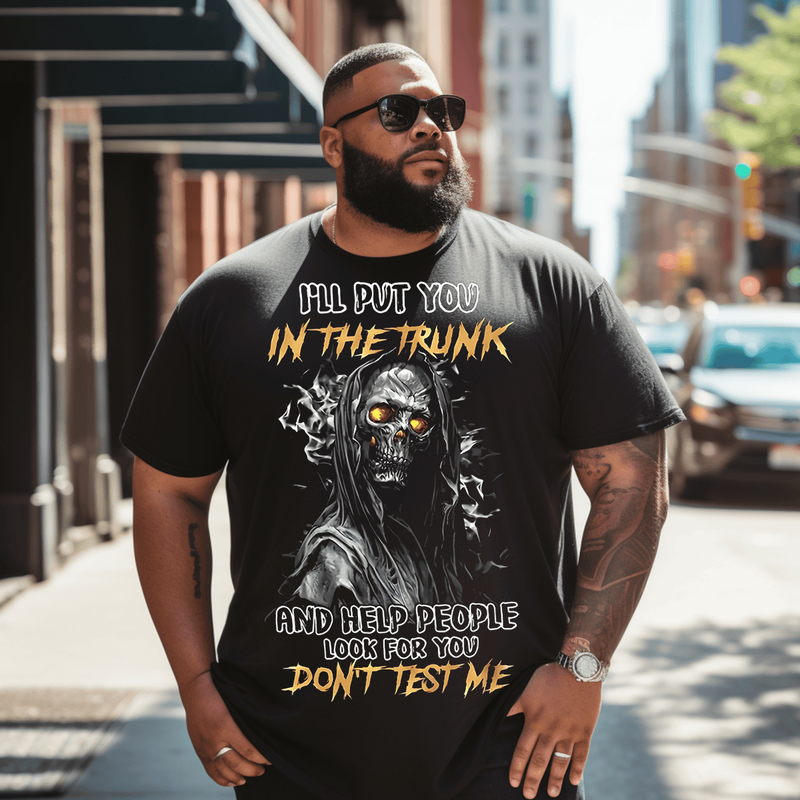 Skeleton Letter Graphic Men's T-Shirt, Plus Size Oversize T-shirt for Big & Tall Man