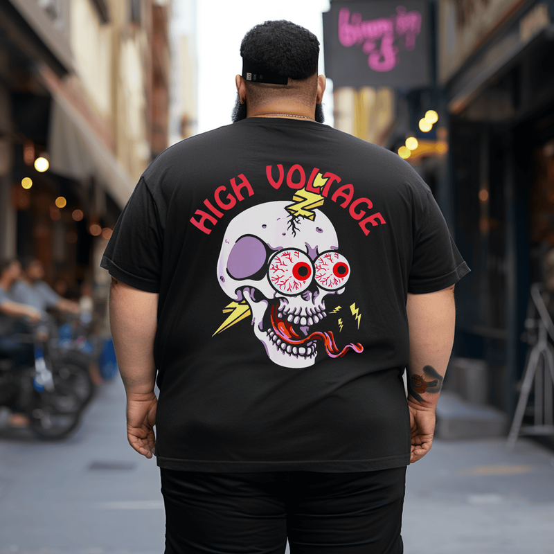 High Volt Skull Voltage Funny Lineman Electrician Men T-Shirt, Plus Size Oversized T-Shirt for Big and Tall