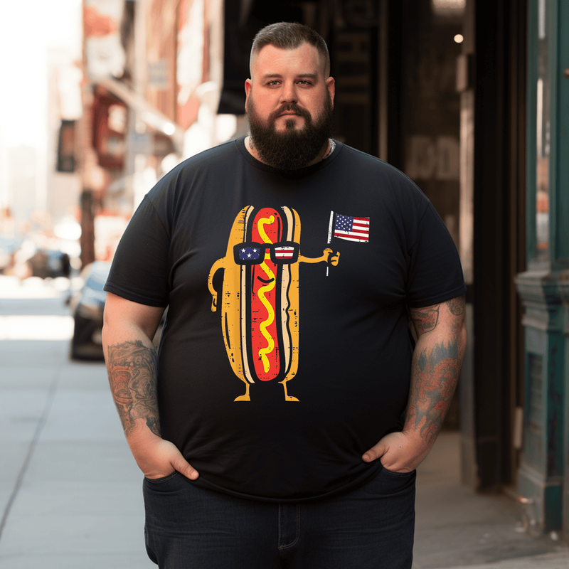 Hotdog Sunglasses American Flag USA Funny 4th Of July Fourth T-Shirt, Plus Size Oversize T-shirt for Big & Tall Man