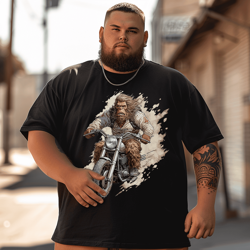 Bigfoot Motorcycle T-Shirt, Men Plus Size T-shirt for Big & Tall